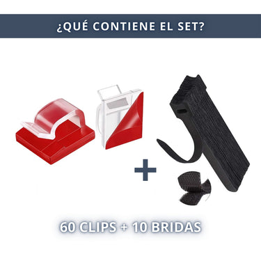 IBRIQO® 60 Clips Adhesivos Transparentes Sujeta Cables y 10 Bridas